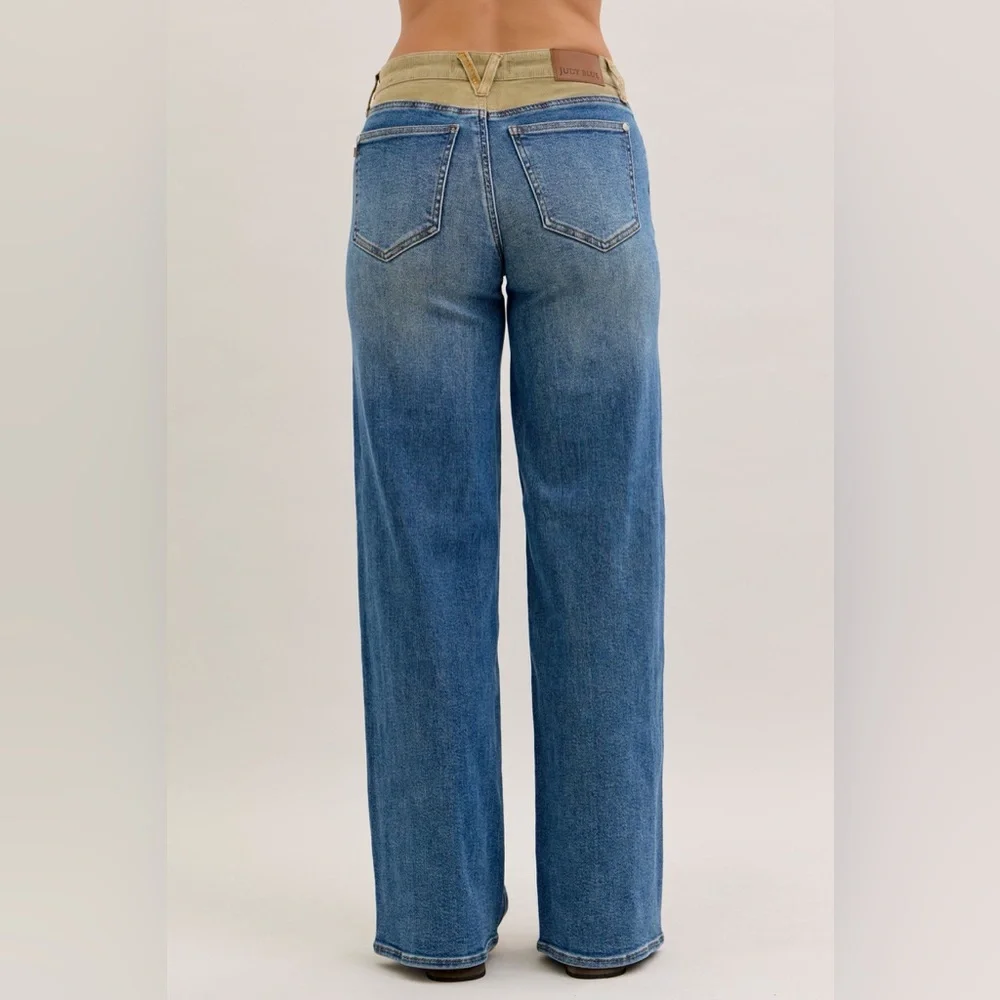 NEW🎉Judy Blue MR Column Straight Jeans with Corduroy Waist - Picture 4 of 11